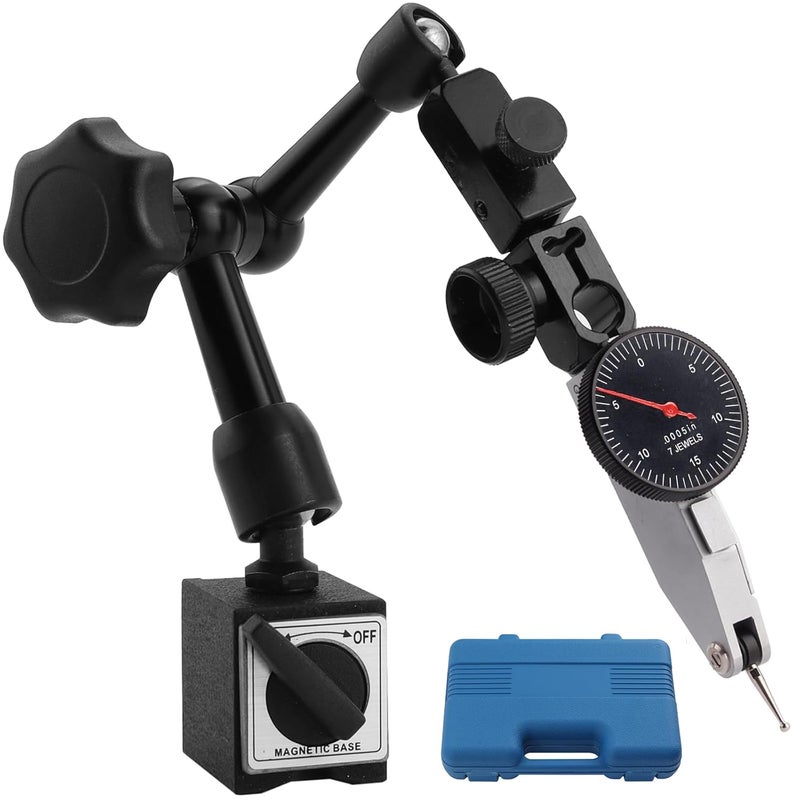 ALLmeter Store Dial Test Indicator 90lbs (40kg) Max Pull Magnetic Base Stand 0-0.03"/0.0005"Test Indicator Dial Indicator,3 Adjustable Joints 3/8 Inch (9.52mm) Clamping Hole for Machine Set-Up,Narrow Area - Image 1